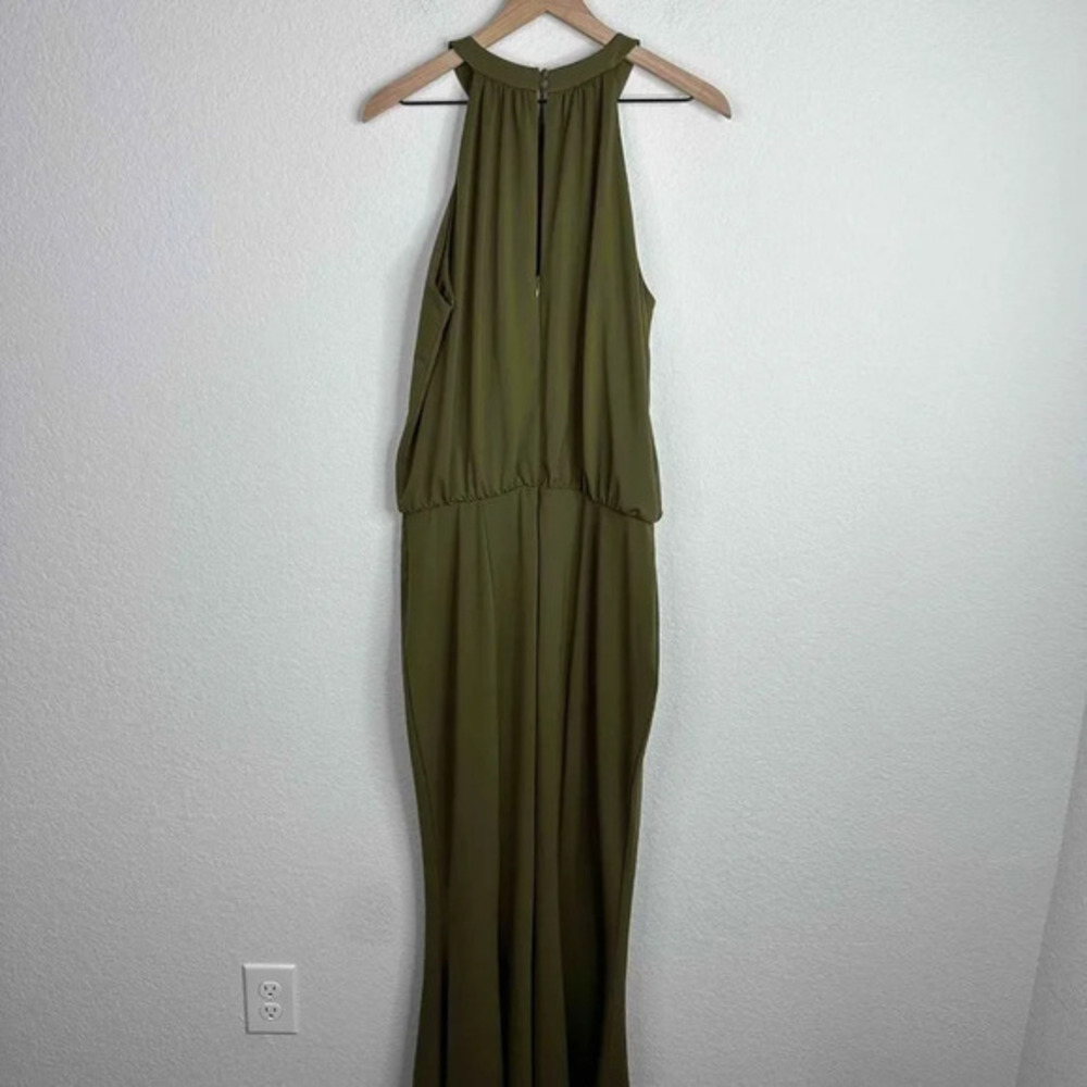 Boston Proper‎ Jumpsuit Women's Size 14 Green Halter Sleeveless Wide Leg Palazzo - Picture 3 of 10